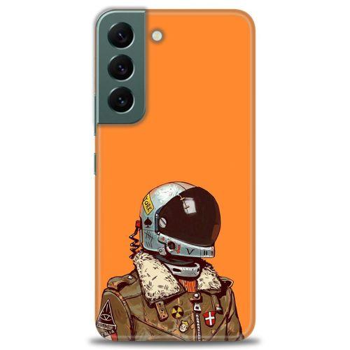 Samsung Galaxy S22 Kılıf HD Baskılı Kılıf - Turuncu Astronot + Tam Ekran Koruyucu