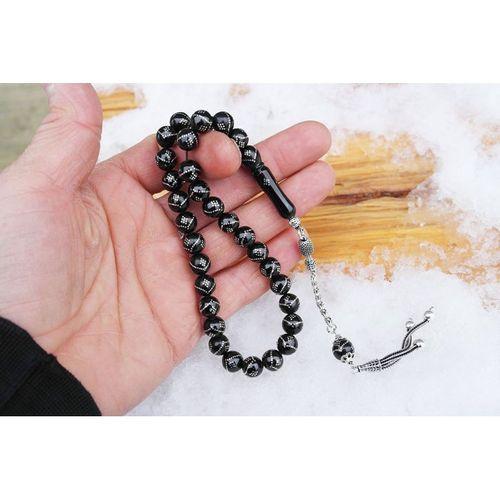 Oltu Taşı Küre Model Tek Zikzak Dokuzlu Baklava İşlemeli Tespih