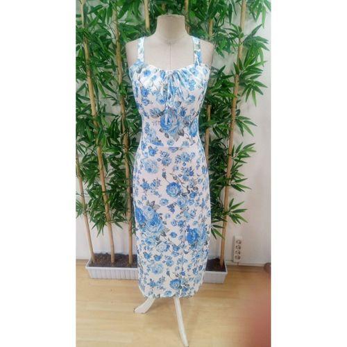 Kadın Askılı Geniş V Yakalı Sırttan Bağlamalı Yırtmaçlı Süprem Elbise