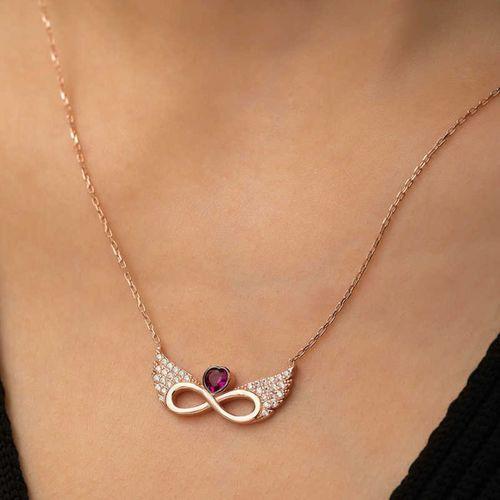 ​Lucky Life 925 Ayar Gumuss  Rose Kanatlı Sonsuz Kalp Kolye