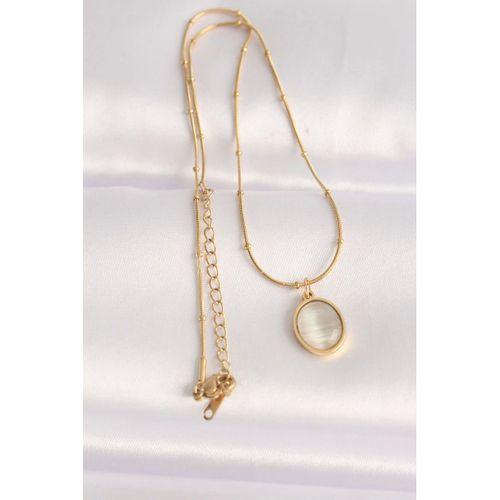 316L Çelik Zincir Altın Renk Gri Sedefli Oval Figürlü Kolye