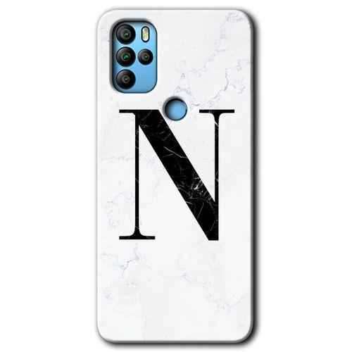 Omix X300 Kılıf HD Desen Baskılı Arka Kapak+Temperli Cam - Beyaz Mermer Desenli N Harfi