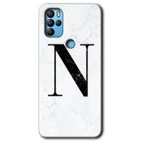 Omix X300 Kılıf HD Desen Baskılı Arka Kapak+Temperli Cam - Beyaz Mermer Desenli N Harfi
