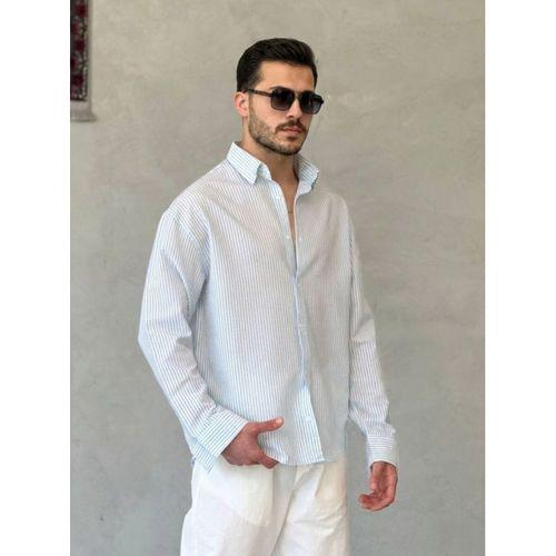 Erkek İnce Çizgili Gofre Kumaş Rahat Kalıp Gömlek