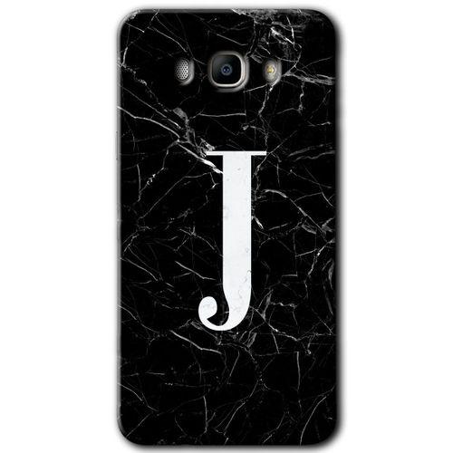 Samsung Galaxy J7 2016 Kılıf HD Desen Baskılı Arka Kapak - Siyah Mermer Desenli J Harfi