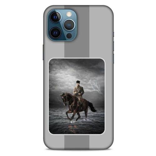 Apple iPhone 12 Pro Max Kılıf Atatürk (39) Liquid Crystal Kılıf Gri Şerit