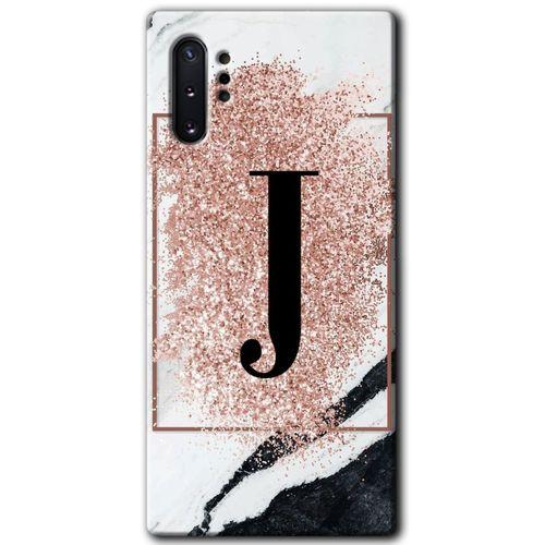 Potkal Hediye Fabrikası Samsung Galaxy Note 10 Plus Kılıf HD Desen Baskılı Arka Kapak - Pembe Mermer Desenli J Harfi
