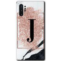 Potkal Hediye Fabrikası Samsung Galaxy Note 10 Plus Kılıf HD Desen Baskılı Arka Kapak - Pembe Mermer Desenli J Harfi