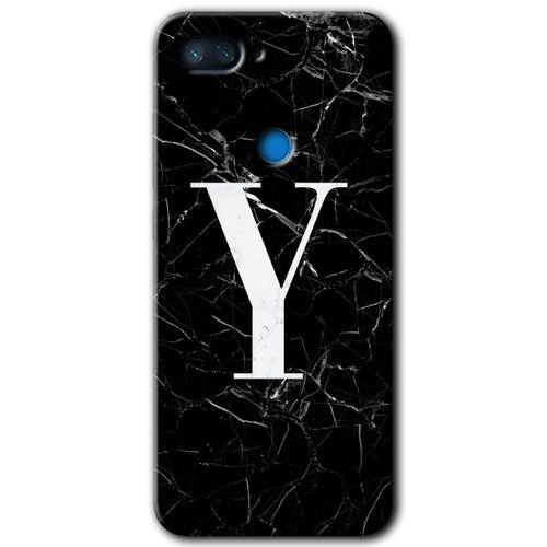 Potkal Hediye Fabrikası Xiaomi Mi 8 Lite Kılıf HD Desen Baskılı Arka Kapak - Siyah Mermer Desenli Y Harfi