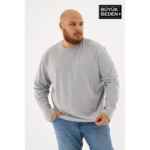 Erkek Büyük Beden Uzun Kollu 2 İplik Bisiklet Yaka Tişört