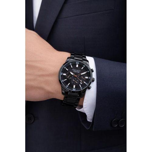 Ferrucci İç Fonksiyonları Aktif 30mt Suya Dayanıklı Çelik Kordon + Bileklik Hediyeli Erkek Kol Saati VS.BLKT.0957