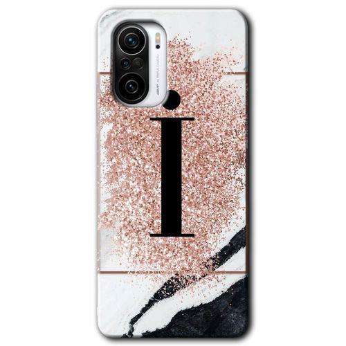 MRCİLETİSİM Poco F3 Kılıf HD Desen Baskılı Arka Kapak + Temperli Cam - Pembe Mermer Desenli İ Harfi