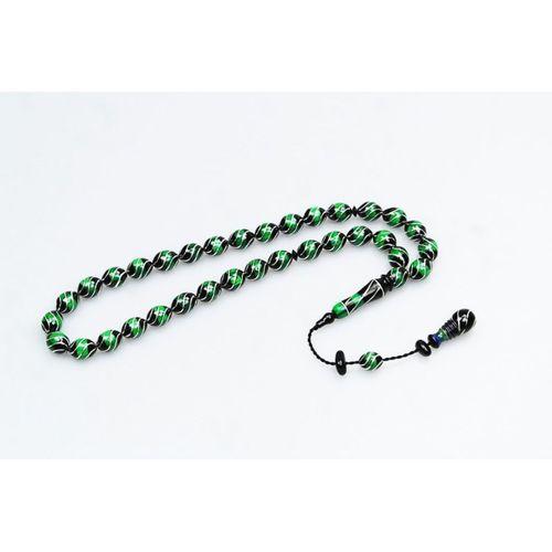 Oltu Taşı Ve Yeşil Galalith Çeşmi Bülbül İşlemeli Tespih