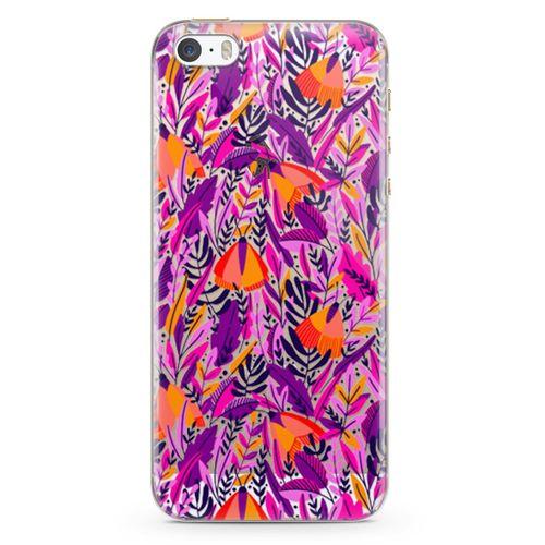 Apple iPhone 5s Kılıf Pembe Turuncu Yaz Otları Arka Kapak Koruma Desenli Full Koruyucu