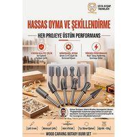 6'lı Ahşap Oyma Freze Ucu Seti 6mm Şaftlı Kalıpçı Taşlama Matkap Uyumlu Karbon Çelik Döner Kesme Çapak Eğe Gravür Hobi Takımı 723527