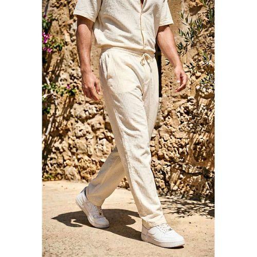 Calvert Tensel Pamuk Kumaş Çizgili Relaxed Fit Erkek Pantolon - Ekru