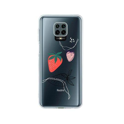 Redmi Note 9 Pro Çilek Desenli Premium Şeffaf Silikon Kılıf