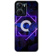 Vivo Y16 Kılıf HD Desen Baskılı Arka Kapak - Dark Neon Yaprak O Harfi