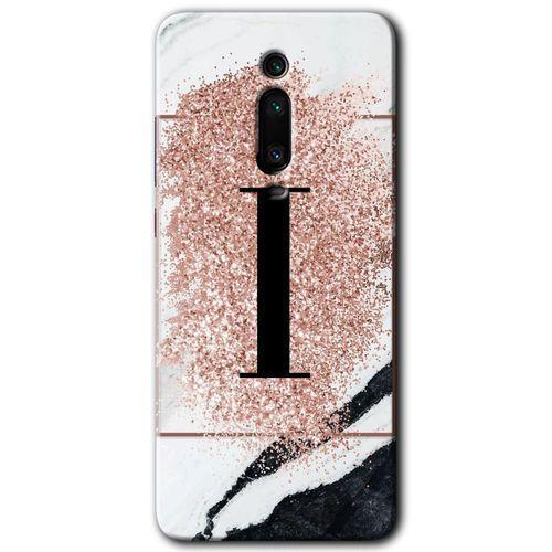 MRCİLETİSİM Xiaomi Mi 9T Kılıf Kapak - Pembe Mermer Desenli İ Harfi +Hayalet Ekran Yandan Gözükmez