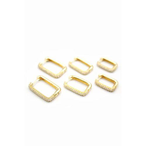 6'lı Taşlı Dikdörtgen Küpe - Altın