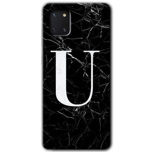 Potkal Hediye Fabrikası Samsung Galaxy A81 HD Baskılı Kılıf + 9D Tam Ekran Koruyucu - Siyah Mermer Desenli U Harfi
