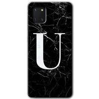 Potkal Hediye Fabrikası Samsung Galaxy A81 HD Baskılı Kılıf + 9D Tam Ekran Koruyucu - Siyah Mermer Desenli U Harfi