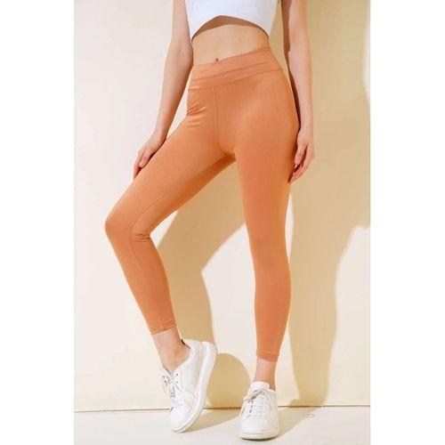 Esnek Yüksek Bel Taba Uzun Parlak Disco Tayt