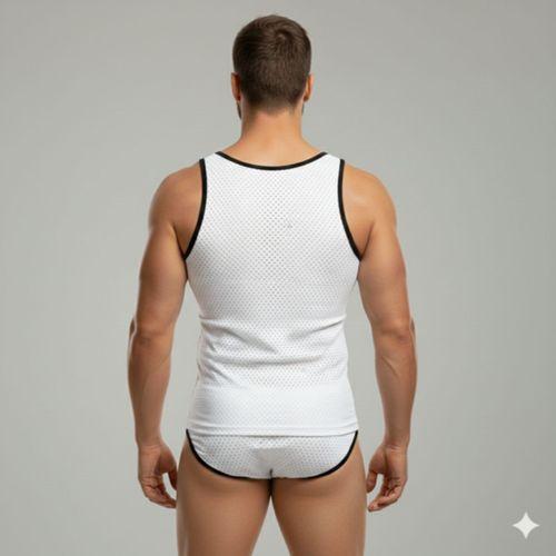 Beyaz Delikli Kumaş Tank Top Slip Takımı