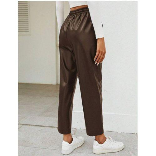 Kadın Yüksel Bel Bağcıklı Deri Pantolon