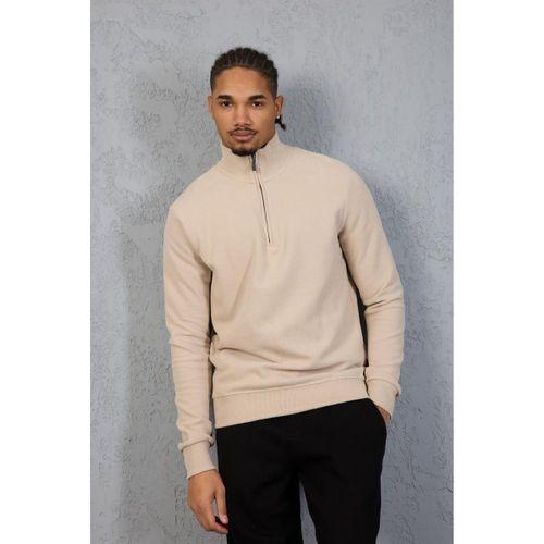 Lars Selanik Örme Kumaş Yarım Fermuar Erkek Sweatshirt - Çakıl