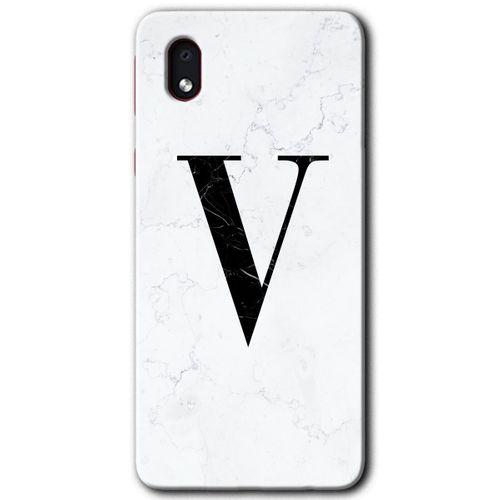 Galaxy A01 Core Kılıf HD Desen Baskılı Arka Kapak - Beyaz Mermer Desenli V Harfi
