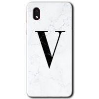 Galaxy A01 Core Kılıf HD Desen Baskılı Arka Kapak - Beyaz Mermer Desenli V Harfi