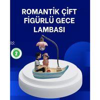 Romantik Sandal Üzerinde Çift Figürü Led Gece Lambası Masa Dekoru