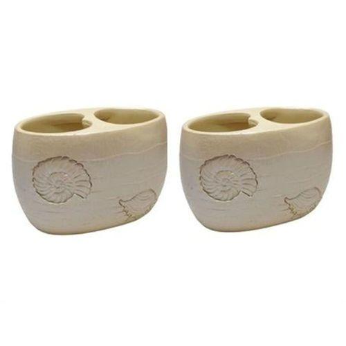 2 Adet Diş Fırçalık İstiridye Poliresin 10X10X9Cm Banyo Seti