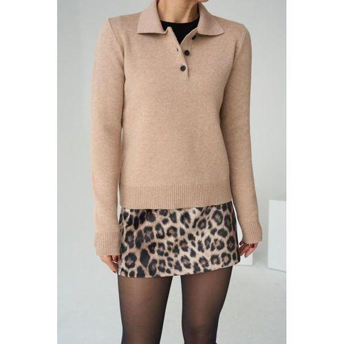 Polo Yaka 3 Düğmeli Kazak - Camel