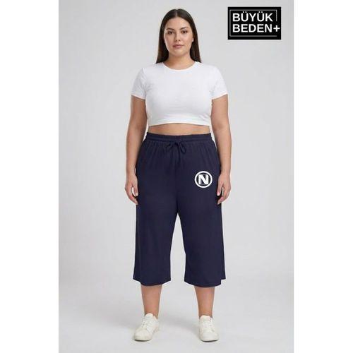Büyük Beden N Baskılı Kadın Şort Kapri Rahat Kalıp Cepli  3XL-6XL SPR26BSRK591-19