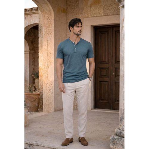 Edgar Regular Fit 3 Düğmeli Pat Flamlı Suprem Kumaş Pis Yaka Erkek T-Shirt - Çam Yeşili