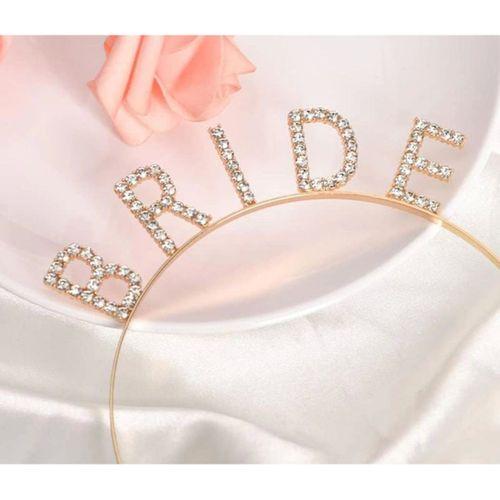 Altın Gold Bekarlığa Veda Kristal Taşlı Bride Tacı 16x10 cm Şık Aksesuar