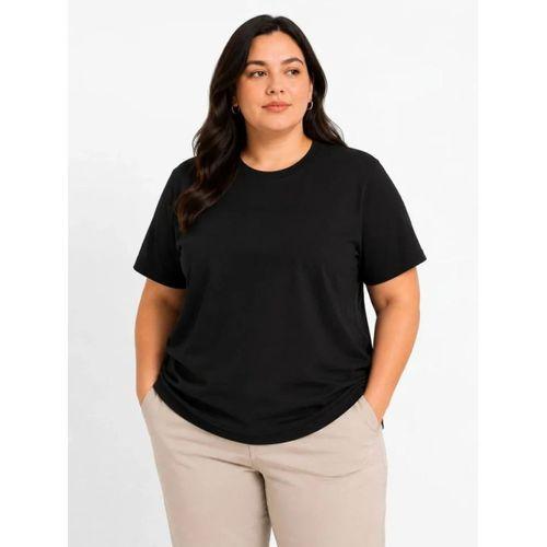 Battal Big Size Basic Tişört Bisiklet Yaka Rahat Kalıp T-Shirt - Siyah