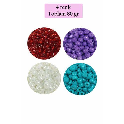 Dökme Cam Kum Boncuk Büyük Boy (6/0) 4 mm - 4 Renk - Toplam 80 Gram - BNC409