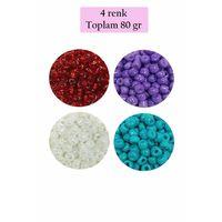 Dökme Cam Kum Boncuk Büyük Boy (6/0) 4 mm - 4 Renk - Toplam 80 Gram - BNC409