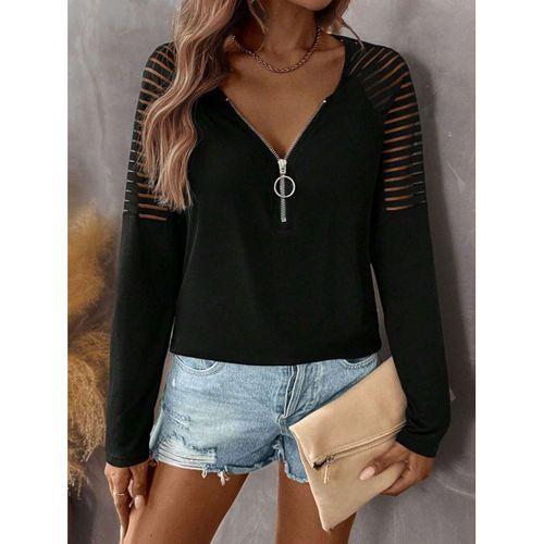 Kadın Uzun Kollu Yakadan Fermuarlı Viskon Bluz