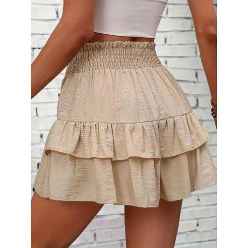 Kadın Beli Lastikli Eteği Fırfırlı Mini Etek