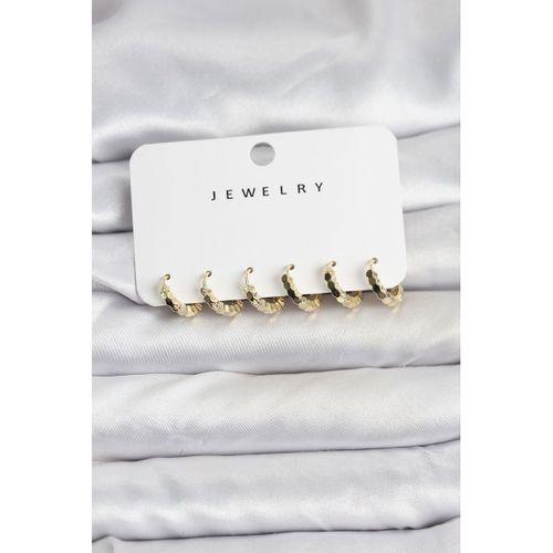 Gold Renk Pirinç Minimal Petek Detaylı Kadın Küpe Seti