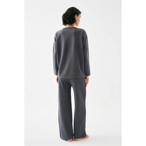 Kadın Füme Terazi Burcu Oversize 2 İplik Eşofman Ev Giyim Takımı