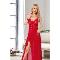 Kırmızı Dantel İşlemeli Yırtmaçlı Fantezi Uzun Gecelik