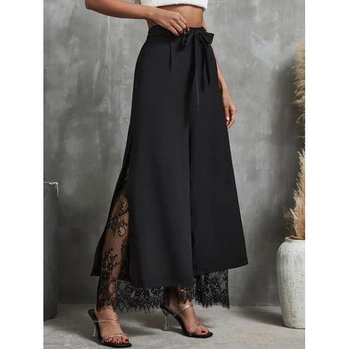 Kadın Yüksek Bel Belden Kuşaklı üst Dalgıç Alt Dantel Detaylı Dalgıç Pantolon