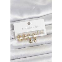 316L Çelik Gold Renk Kalp Detaylı Kadın Küpe Seti