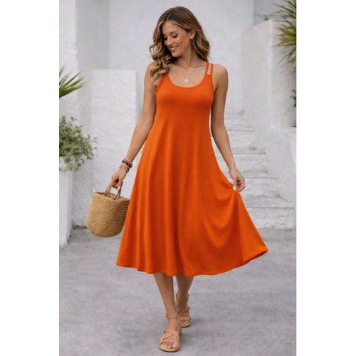 Kadın Askılı Yuvarlak Yakalı Kiloş Uzun Viskon Elbise