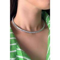 Baget Taşlı Tasma Kolye - Gümüş